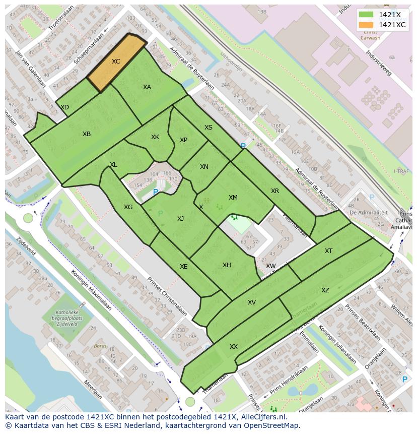 Afbeelding van het postcodegebied 1421 XC op de kaart.