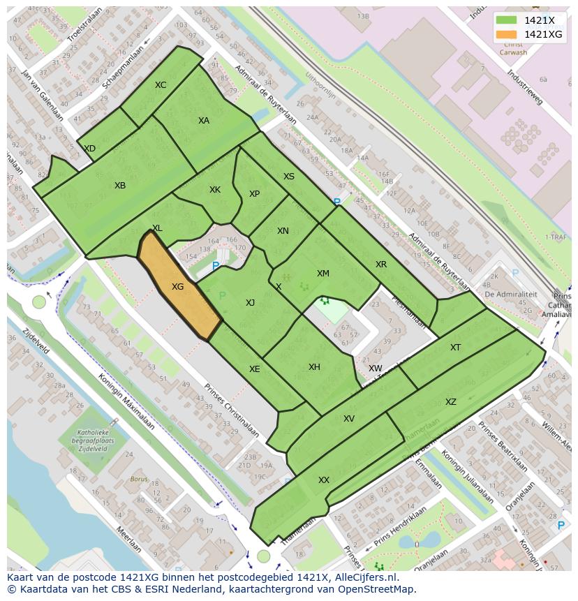 Afbeelding van het postcodegebied 1421 XG op de kaart.