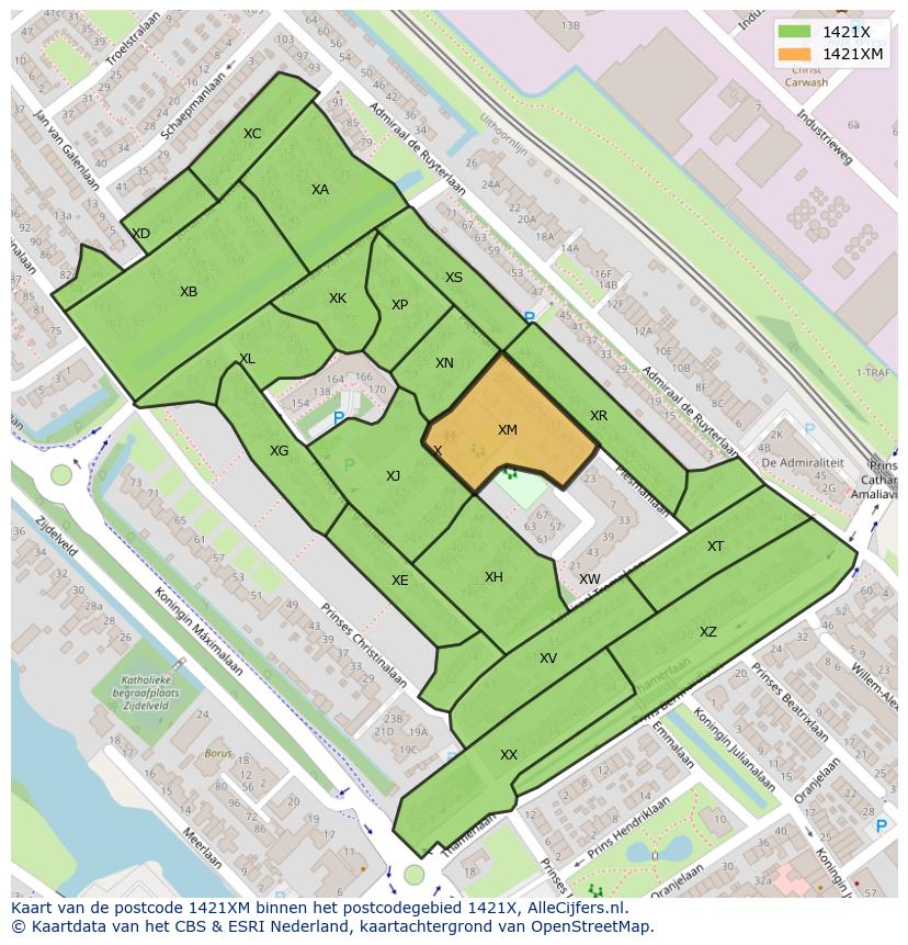 Afbeelding van het postcodegebied 1421 XM op de kaart.