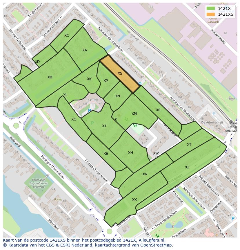 Afbeelding van het postcodegebied 1421 XS op de kaart.
