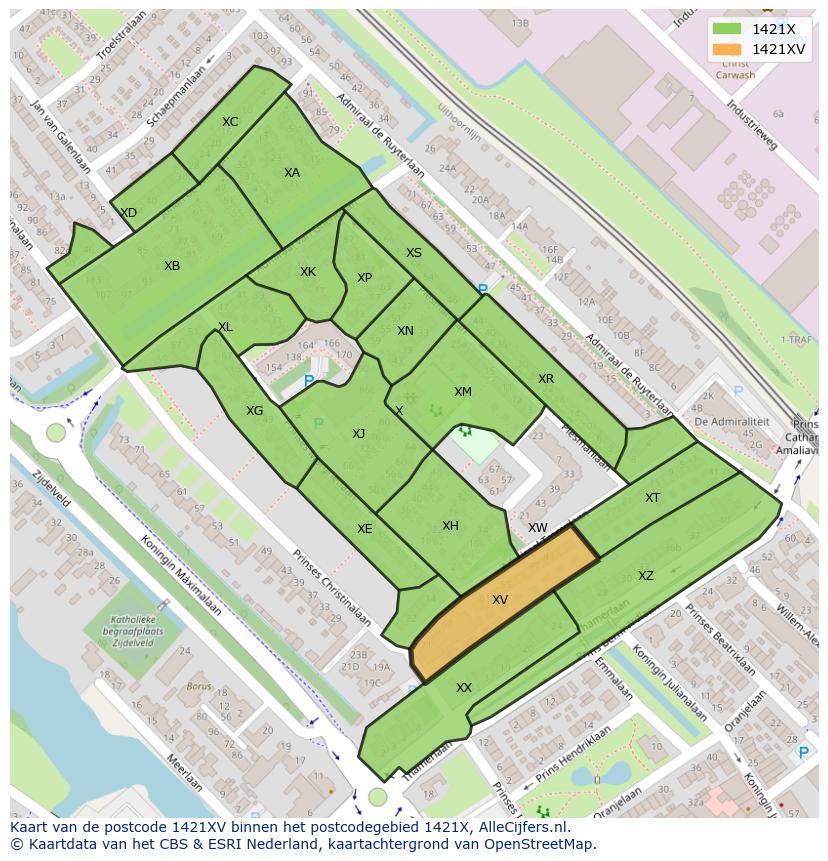 Afbeelding van het postcodegebied 1421 XV op de kaart.