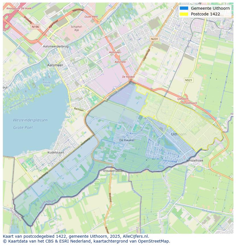 Afbeelding van het postcodegebied 1422 op de kaart.