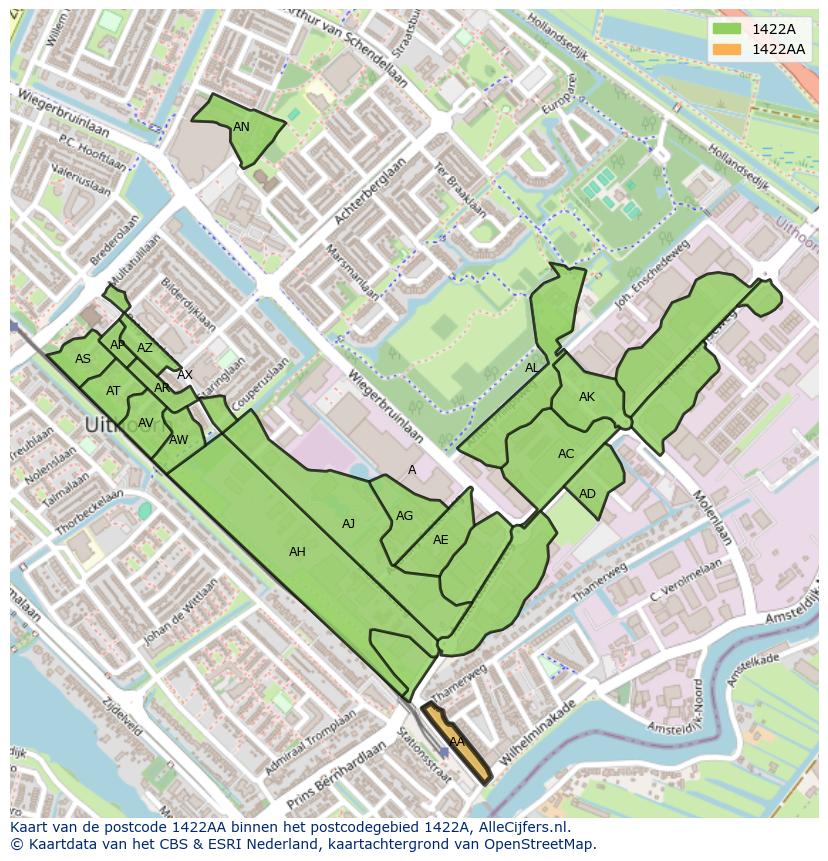 Afbeelding van het postcodegebied 1422 AA op de kaart.