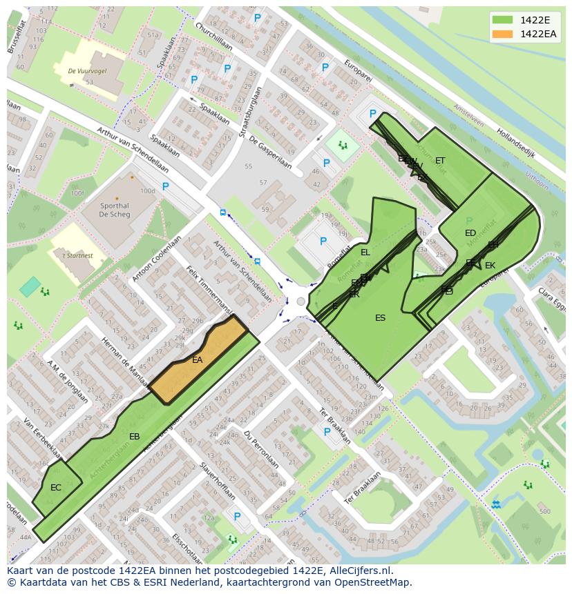 Afbeelding van het postcodegebied 1422 EA op de kaart.
