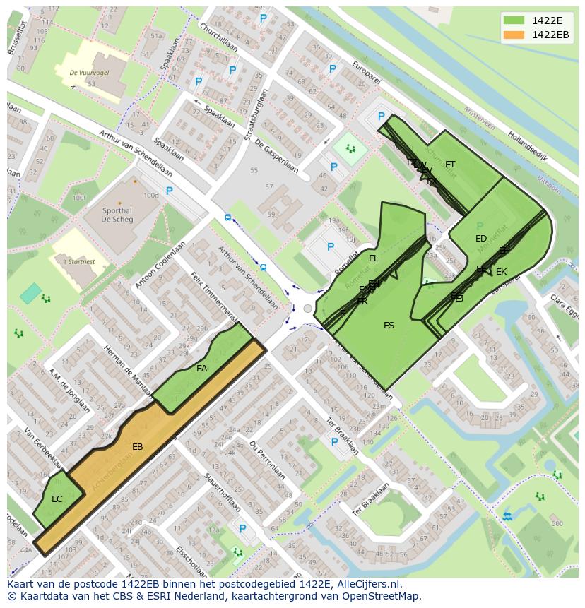 Afbeelding van het postcodegebied 1422 EB op de kaart.