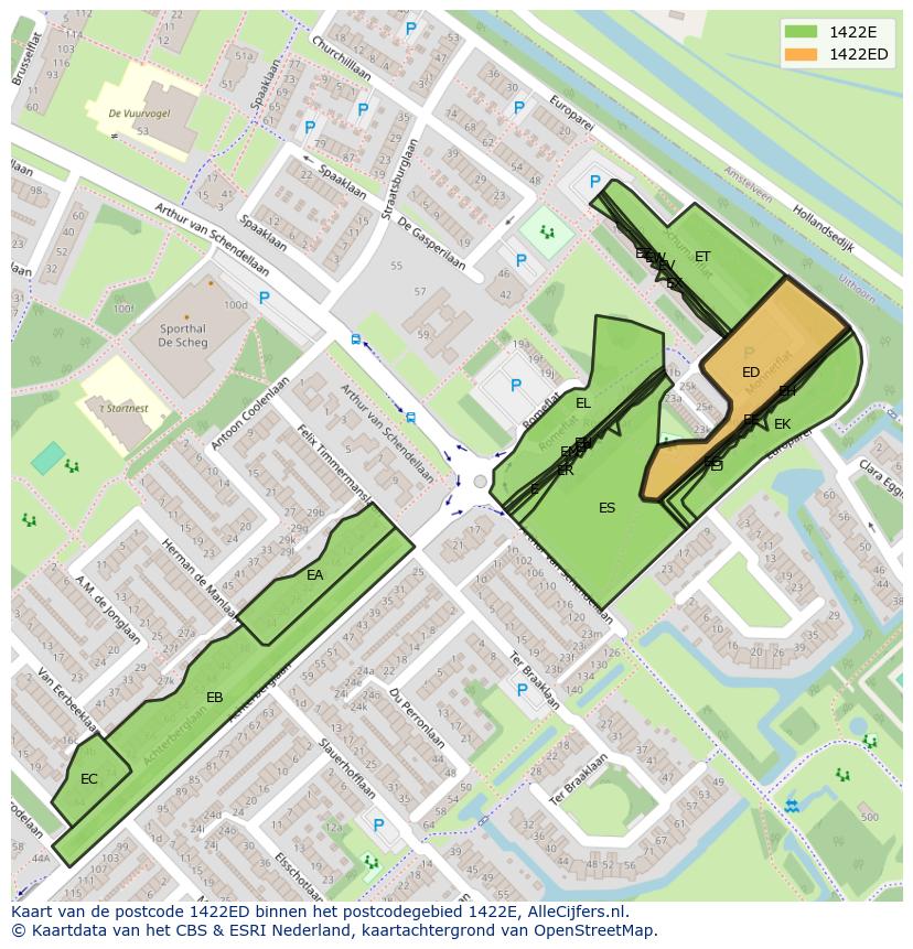 Afbeelding van het postcodegebied 1422 ED op de kaart.