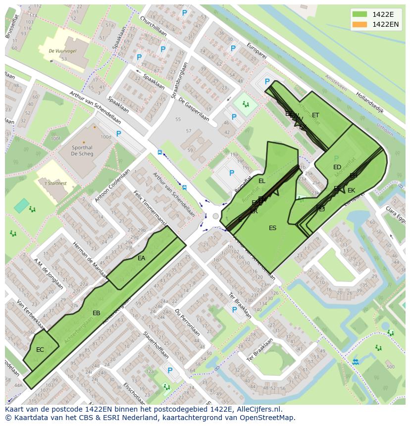 Afbeelding van het postcodegebied 1422 EN op de kaart.