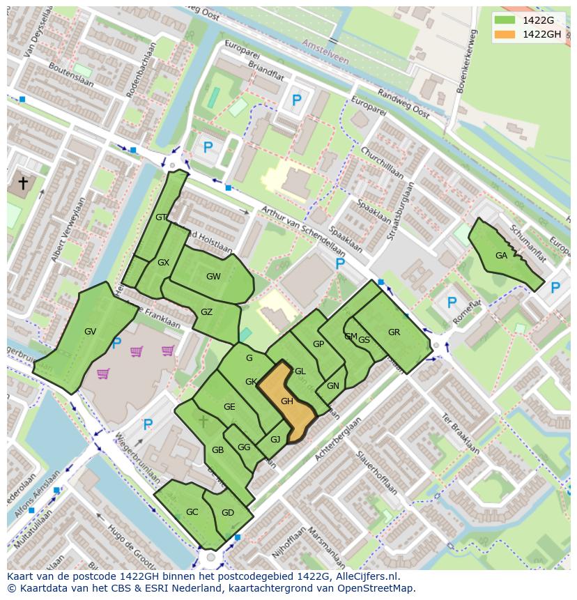Afbeelding van het postcodegebied 1422 GH op de kaart.