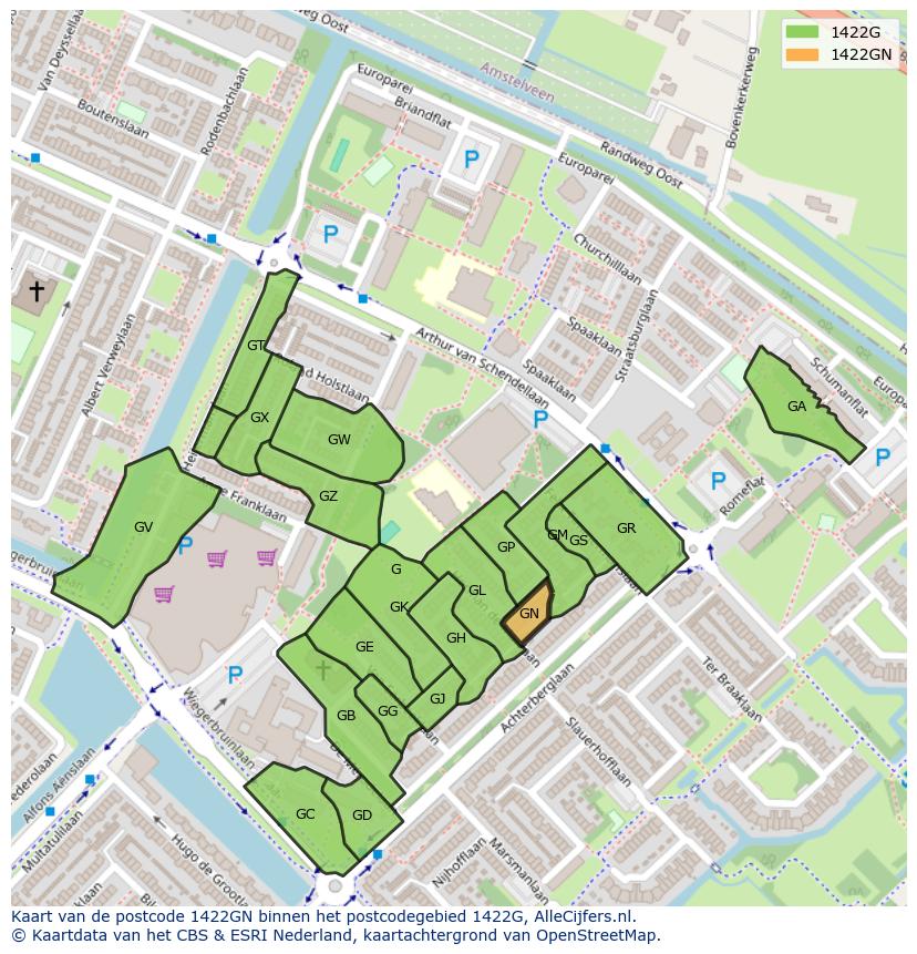 Afbeelding van het postcodegebied 1422 GN op de kaart.