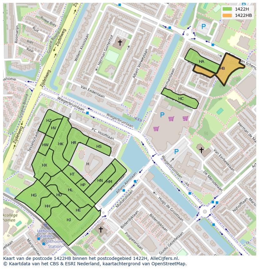 Afbeelding van het postcodegebied 1422 HB op de kaart.