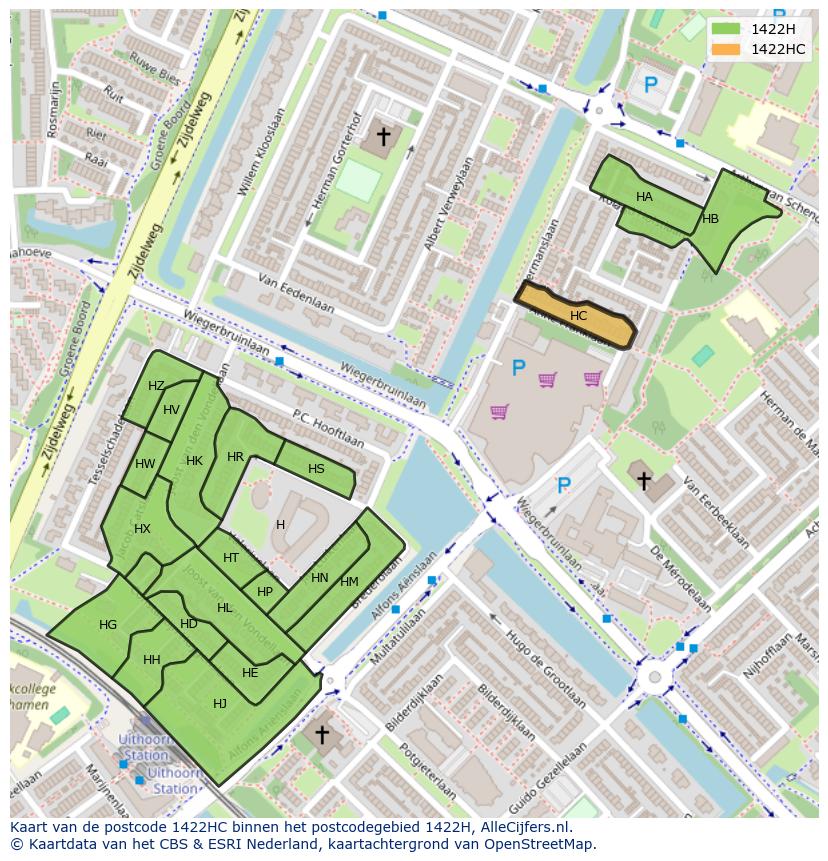 Afbeelding van het postcodegebied 1422 HC op de kaart.