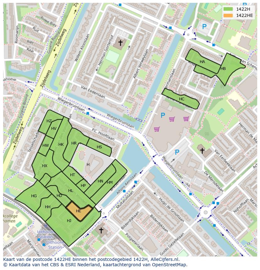 Afbeelding van het postcodegebied 1422 HE op de kaart.