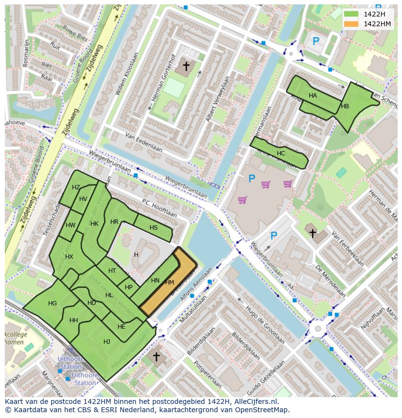 Afbeelding van het postcodegebied 1422 HM op de kaart.
