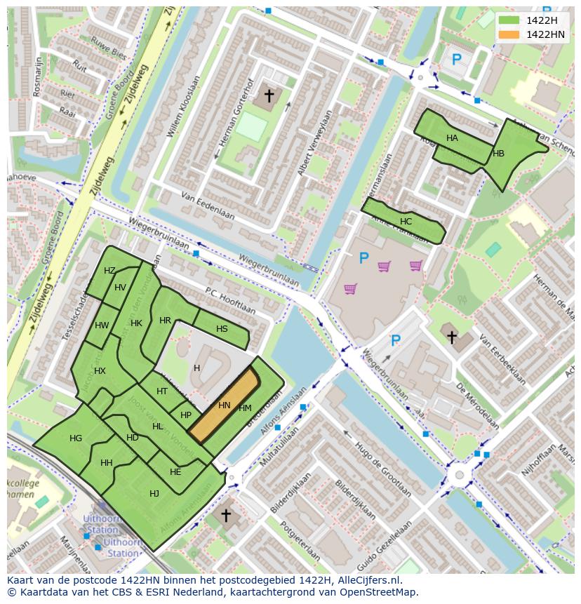 Afbeelding van het postcodegebied 1422 HN op de kaart.
