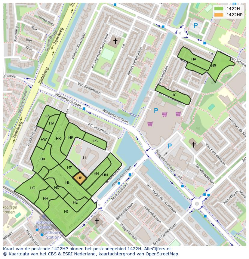 Afbeelding van het postcodegebied 1422 HP op de kaart.