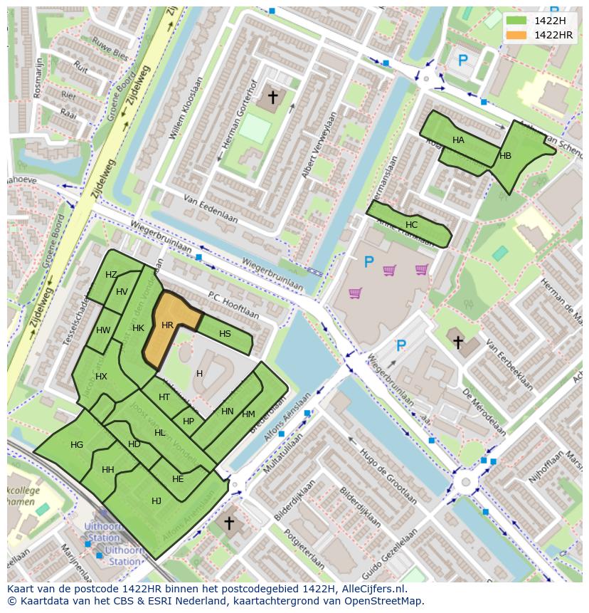 Afbeelding van het postcodegebied 1422 HR op de kaart.