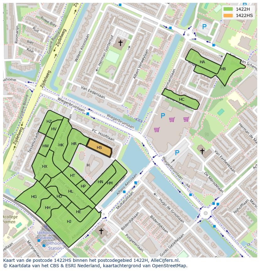 Afbeelding van het postcodegebied 1422 HS op de kaart.