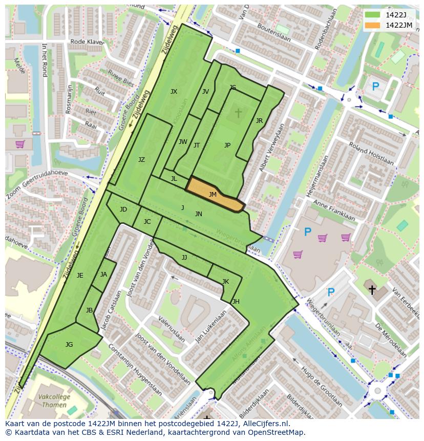 Afbeelding van het postcodegebied 1422 JM op de kaart.