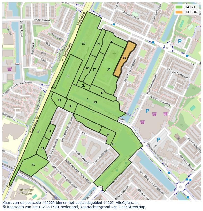 Afbeelding van het postcodegebied 1422 JR op de kaart.