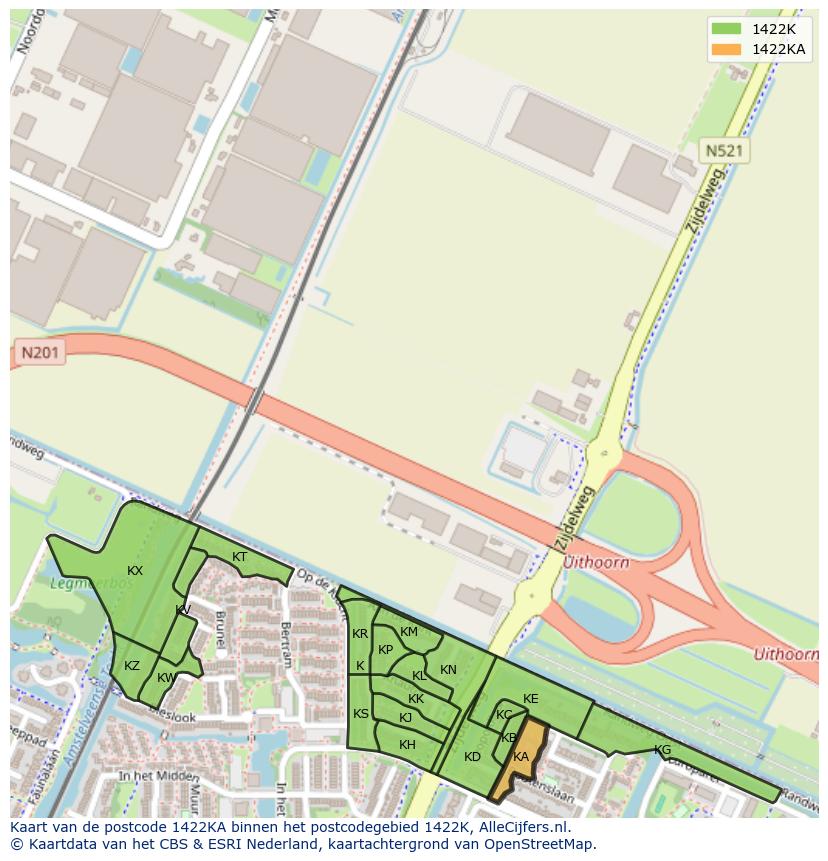 Afbeelding van het postcodegebied 1422 KA op de kaart.