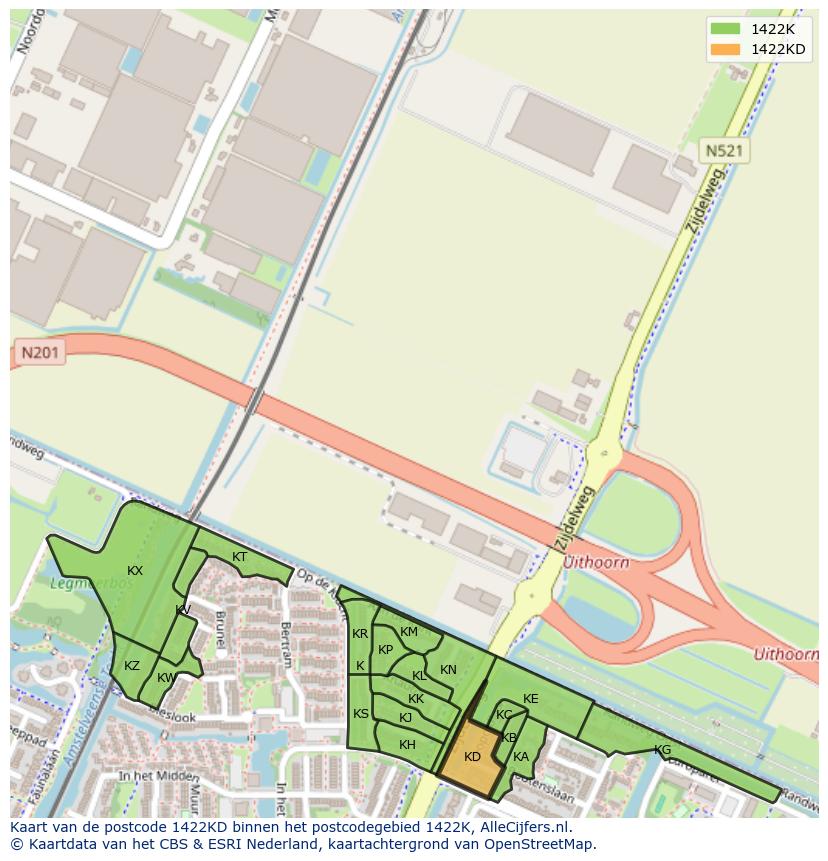Afbeelding van het postcodegebied 1422 KD op de kaart.