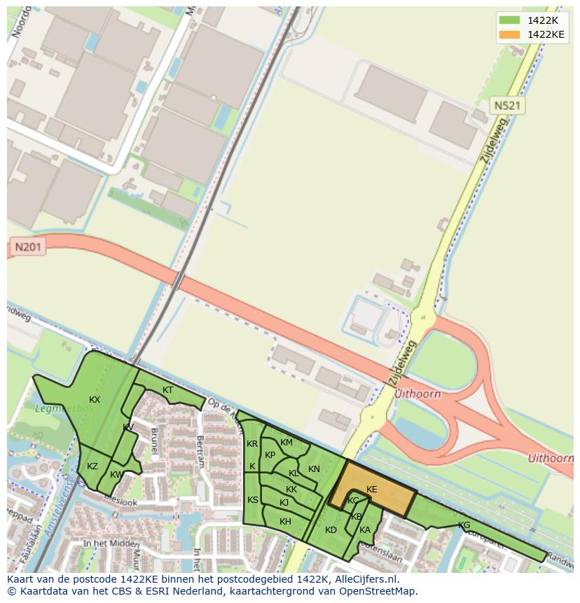 Afbeelding van het postcodegebied 1422 KE op de kaart.