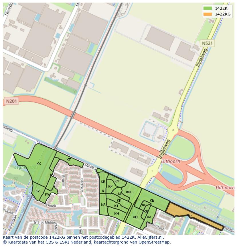 Afbeelding van het postcodegebied 1422 KG op de kaart.