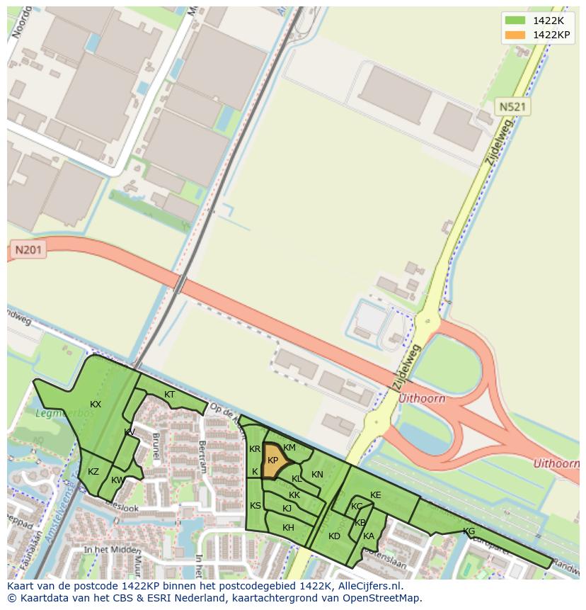 Afbeelding van het postcodegebied 1422 KP op de kaart.