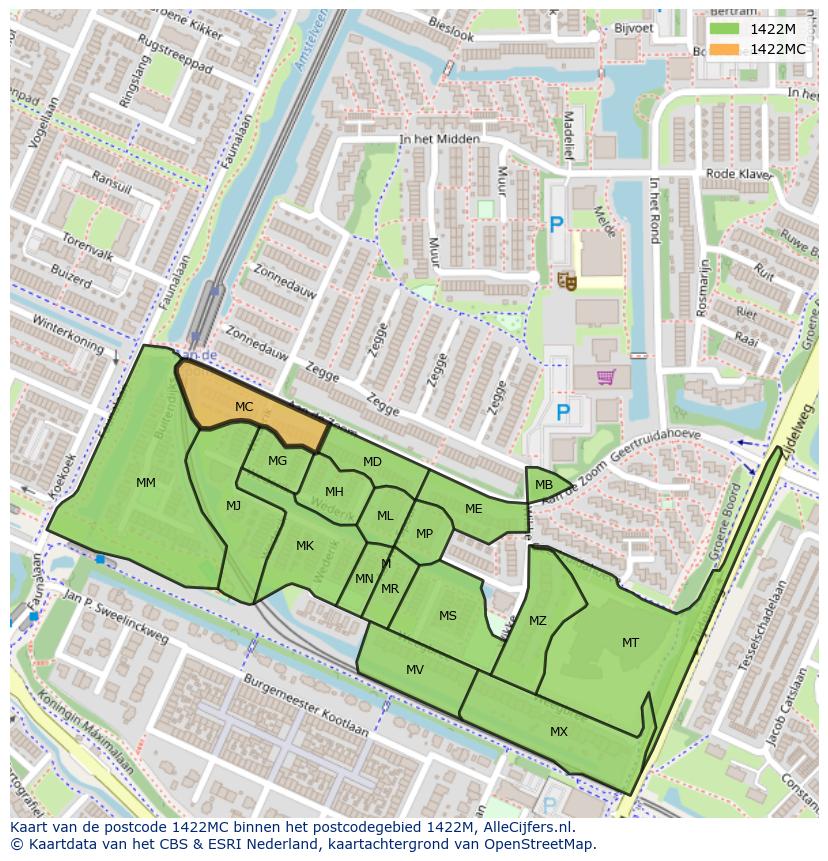 Afbeelding van het postcodegebied 1422 MC op de kaart.