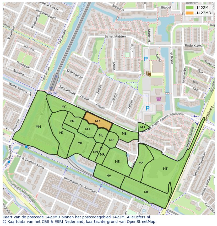 Afbeelding van het postcodegebied 1422 MD op de kaart.
