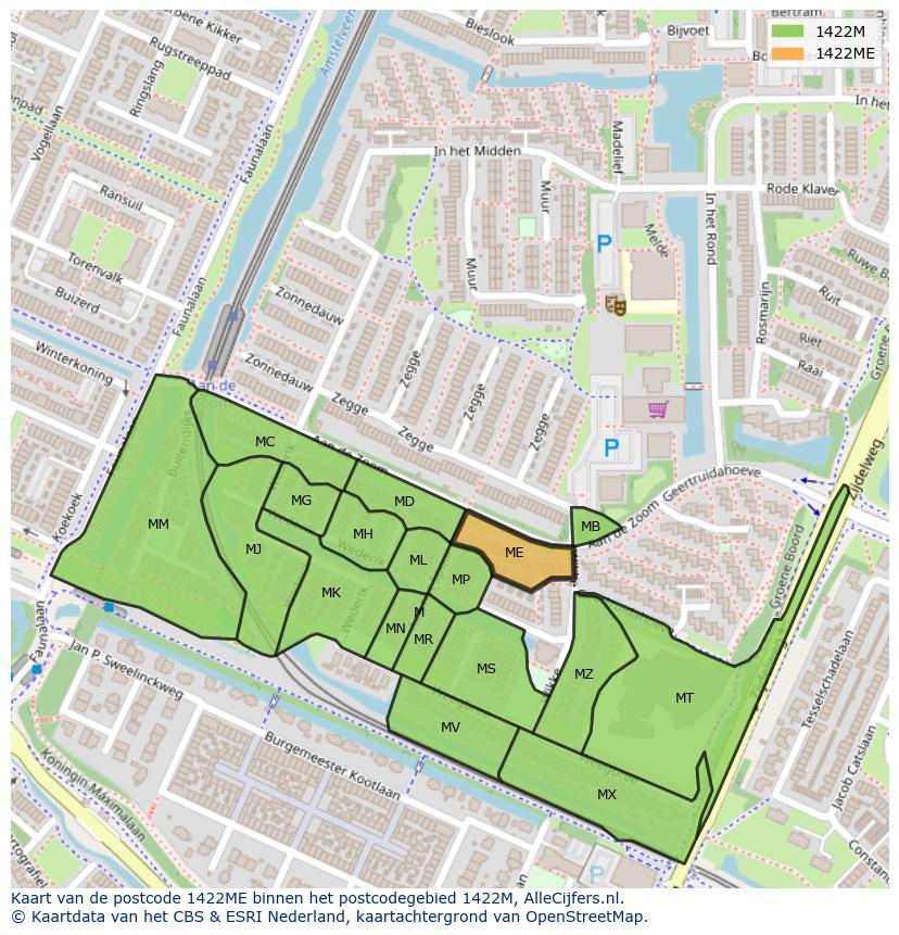 Afbeelding van het postcodegebied 1422 ME op de kaart.