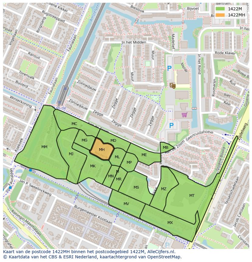 Afbeelding van het postcodegebied 1422 MH op de kaart.