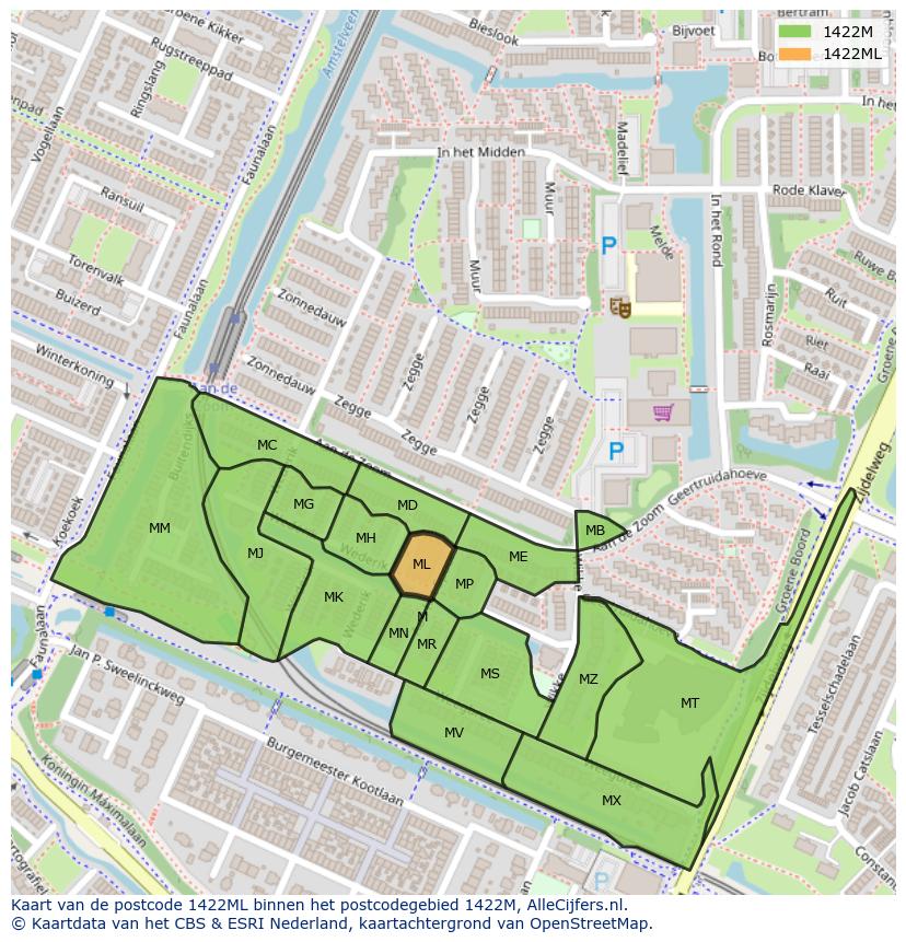 Afbeelding van het postcodegebied 1422 ML op de kaart.