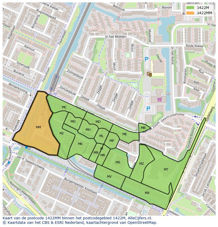 Afbeelding van het postcodegebied 1422 MM op de kaart.