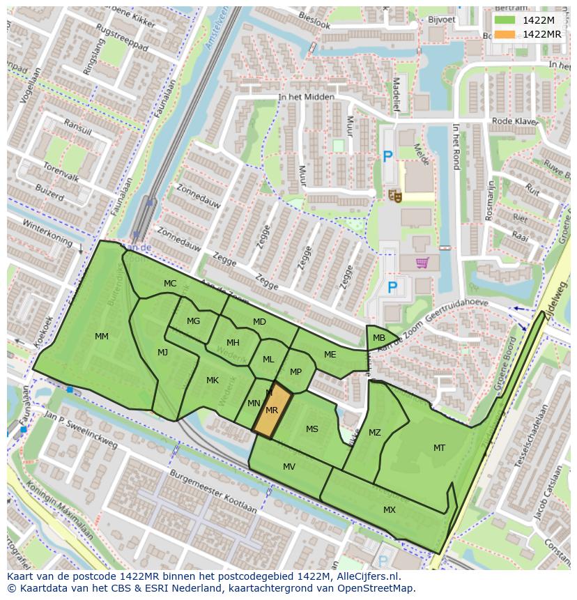 Afbeelding van het postcodegebied 1422 MR op de kaart.