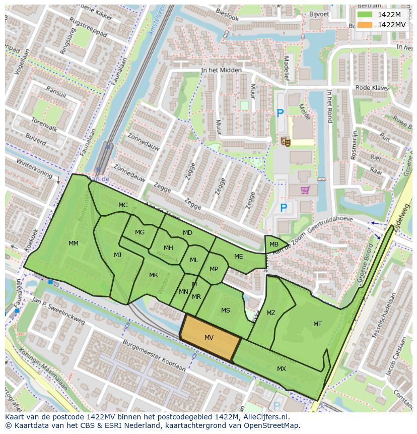 Afbeelding van het postcodegebied 1422 MV op de kaart.