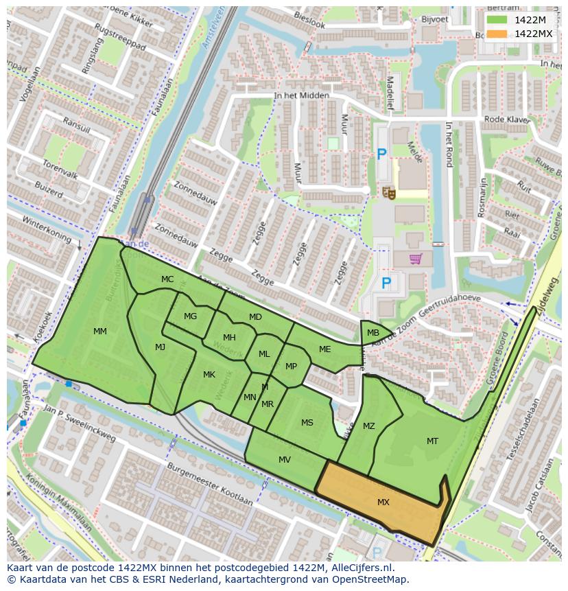 Afbeelding van het postcodegebied 1422 MX op de kaart.