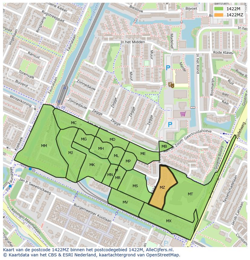 Afbeelding van het postcodegebied 1422 MZ op de kaart.