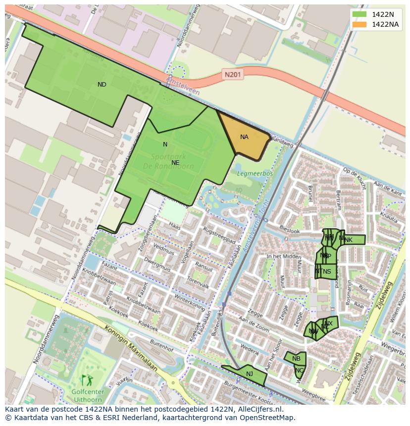 Afbeelding van het postcodegebied 1422 NA op de kaart.