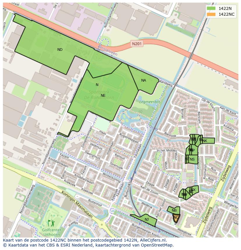 Afbeelding van het postcodegebied 1422 NC op de kaart.
