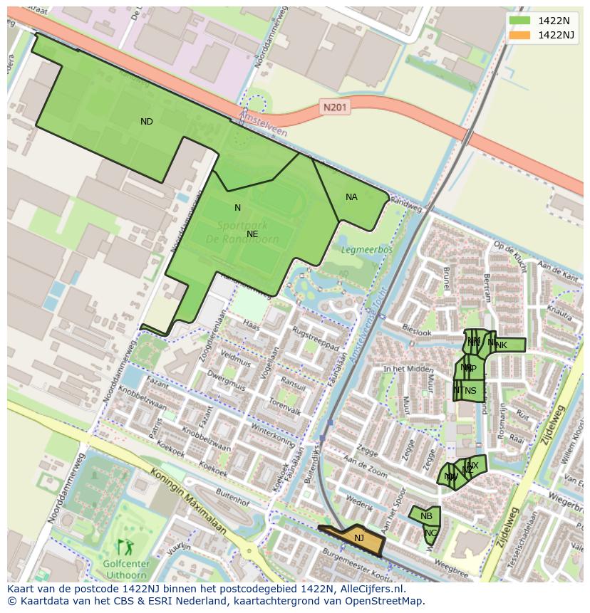 Afbeelding van het postcodegebied 1422 NJ op de kaart.
