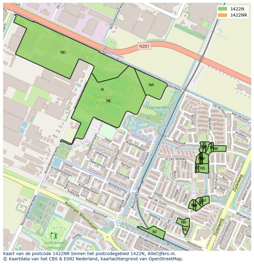 Afbeelding van het postcodegebied 1422 NR op de kaart.