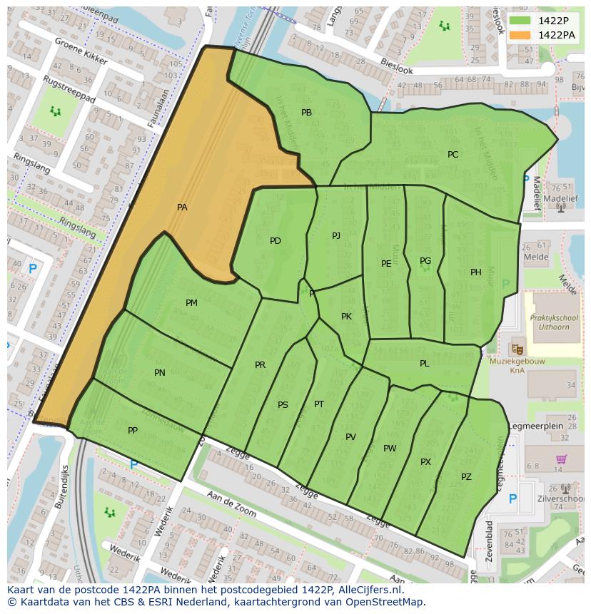 Afbeelding van het postcodegebied 1422 PA op de kaart.