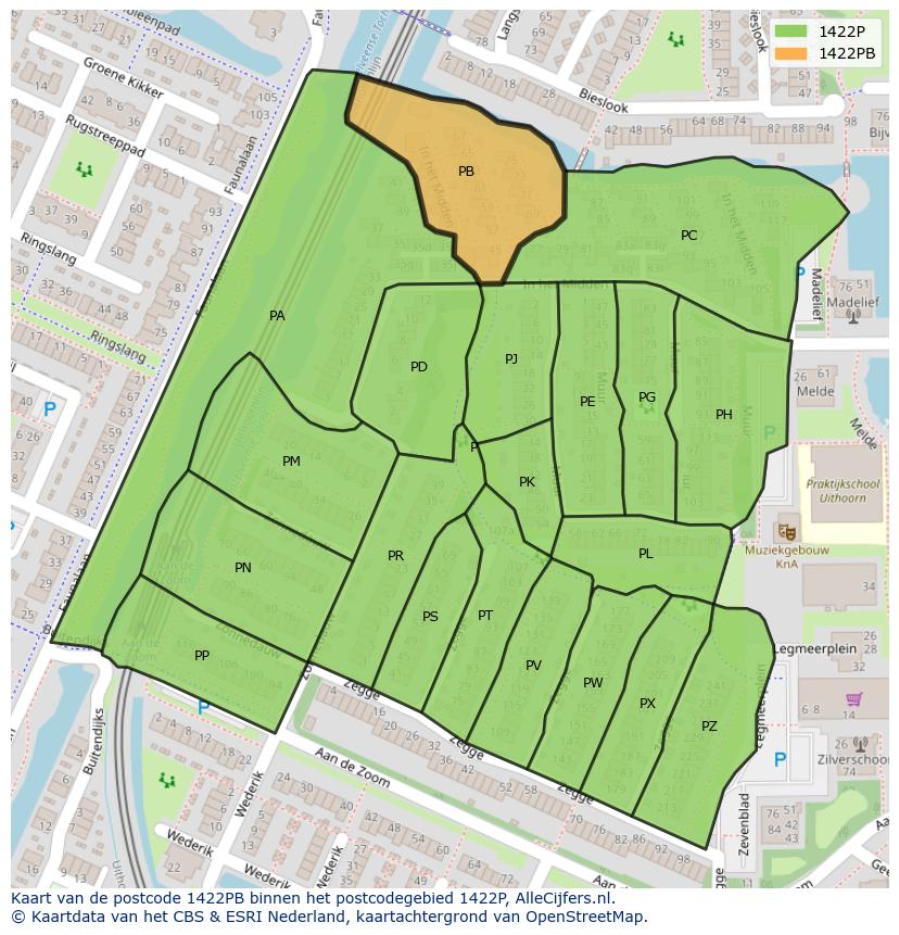 Afbeelding van het postcodegebied 1422 PB op de kaart.