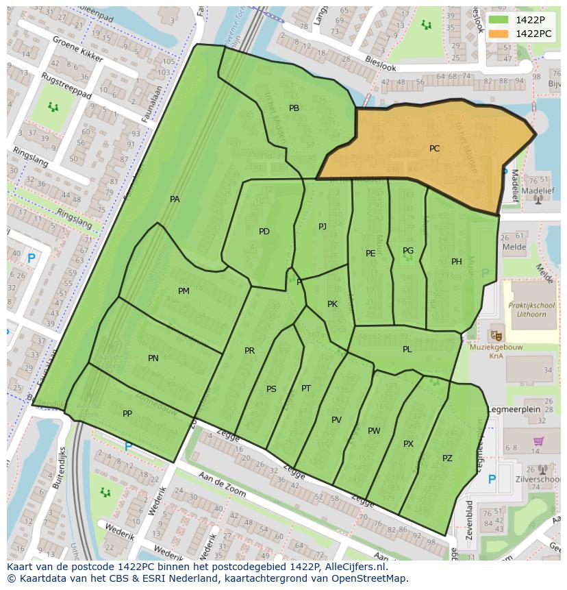 Afbeelding van het postcodegebied 1422 PC op de kaart.