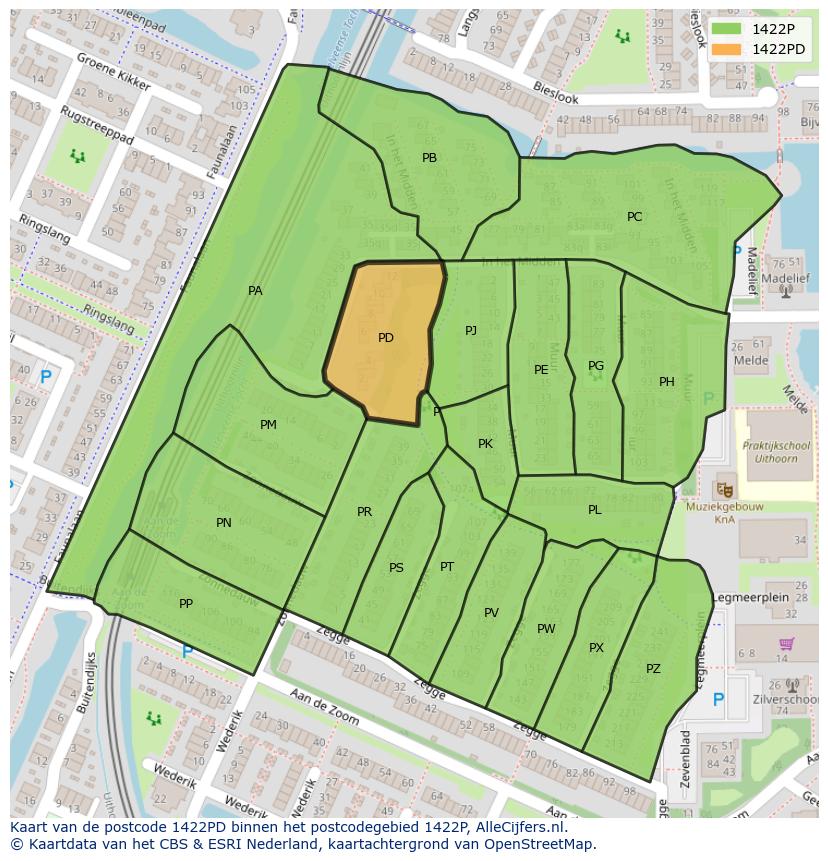 Afbeelding van het postcodegebied 1422 PD op de kaart.
