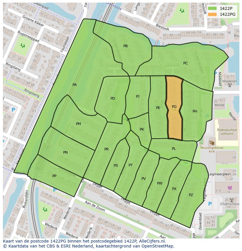 Afbeelding van het postcodegebied 1422 PG op de kaart.
