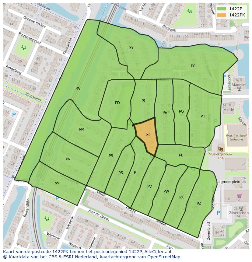 Afbeelding van het postcodegebied 1422 PK op de kaart.