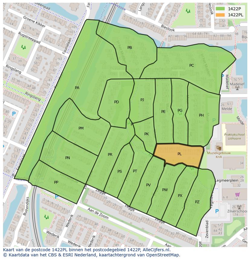 Afbeelding van het postcodegebied 1422 PL op de kaart.