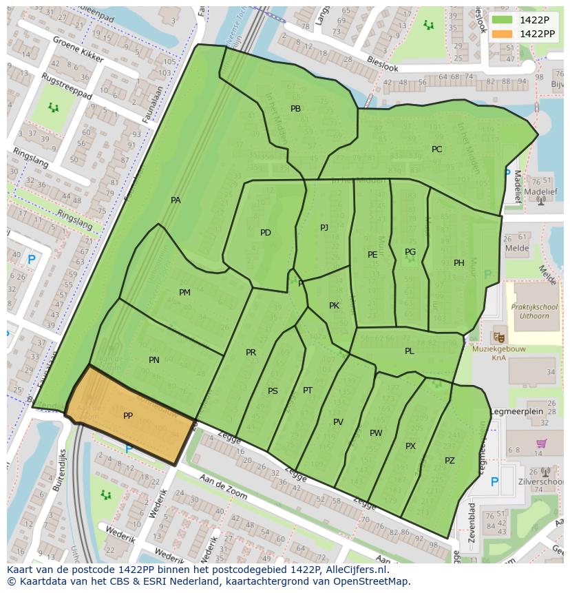 Afbeelding van het postcodegebied 1422 PP op de kaart.